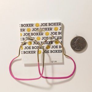 Joe Boxer Ladies Heart Hoop Earrings Pink Gold Tones Lever Fasteners